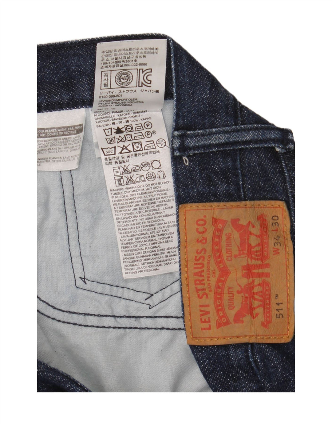 Levi's Masculino 511 Slim Jeans W34 L30 Azul Marinho Algodão