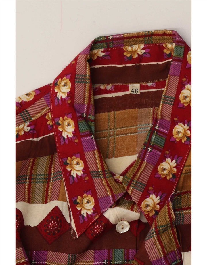 Camisa feminina vintage IT 46 grande geométrica multicolorida
