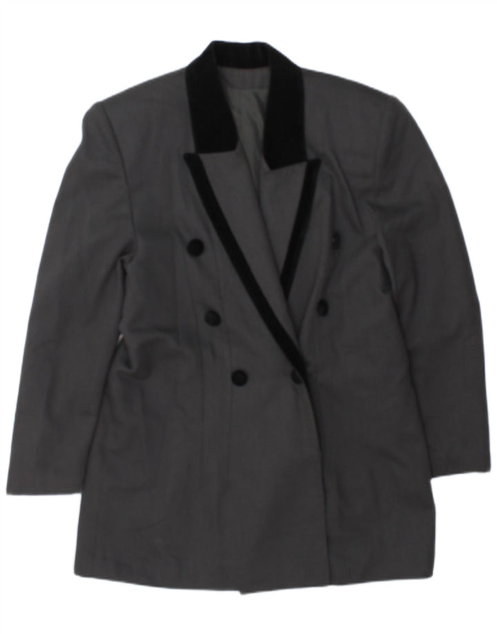 Jaqueta blazer feminina MISS H com peito duplo Reino Unido 14 bloco colorido cinza médio