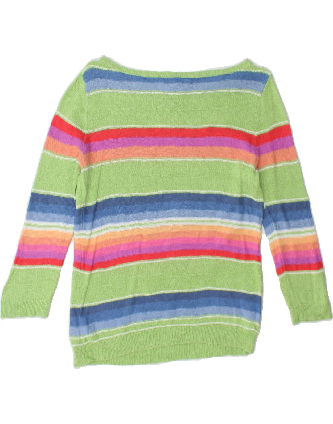 CHAPS Girls Boat Neck Jumper Sweater 7-8 Years Green Striped Linen Vintage Chaps and Second-Hand Chaps from Messina Hembry 
