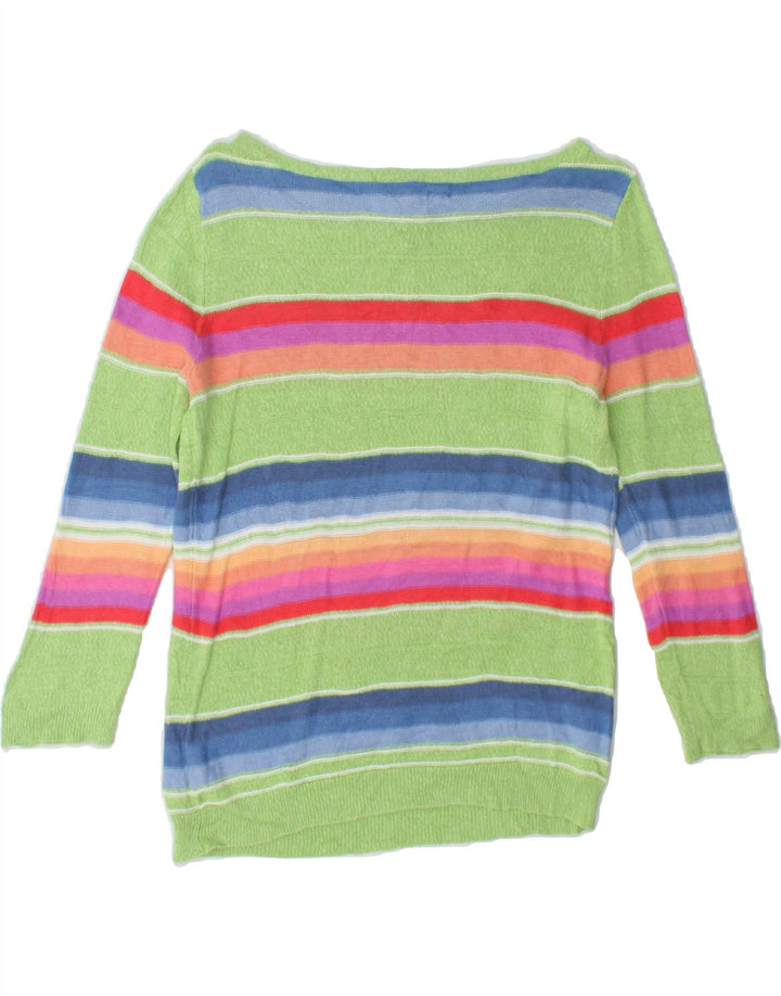 CHAPS Girls Boat Neck Jumper Sweater 7-8 Years Green Striped Linen Vintage Chaps and Second-Hand Chaps from Messina Hembry 