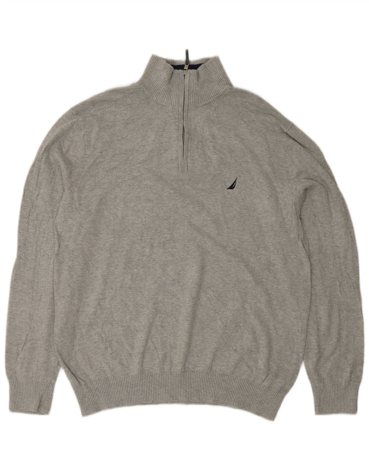 NAUTICA Mens Zip Neck Jumper Sweater Large Grey