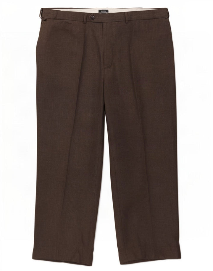 Calça masculina de terno reto Marks & Spencer W44 L29 poliéster cinza