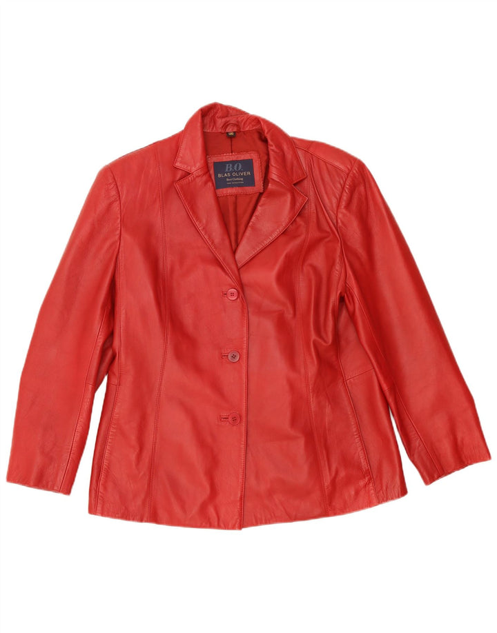 Jaqueta blazer de couro feminina vintage com 3 botões IT 46 couro vermelho grande