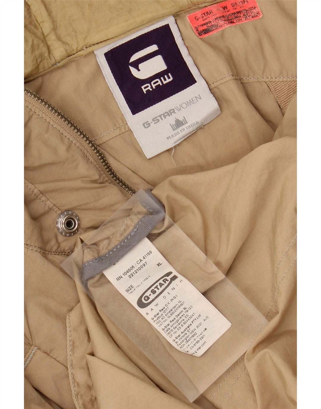 G-STAR Womens Hooded Overcoat UK 18 XL Beige Cotton Vintage G-Star and Second-Hand G-Star from Messina Hembry 