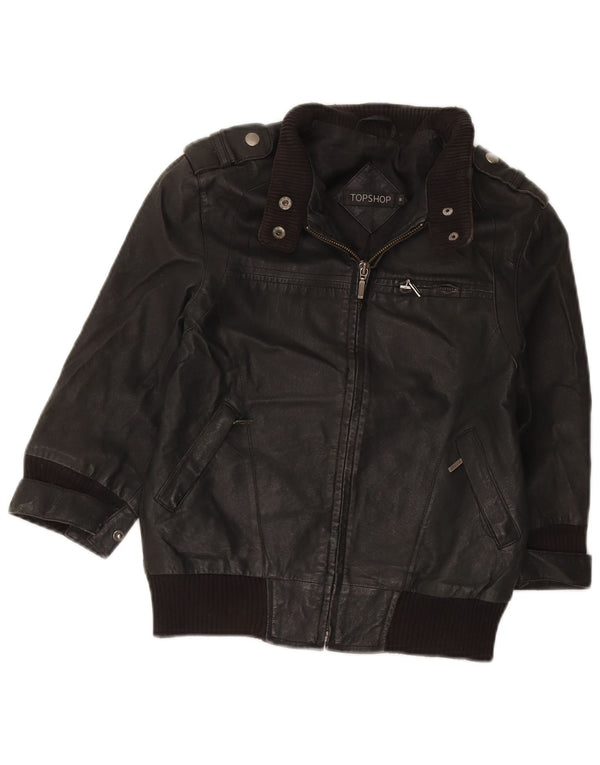 Topshop Jaqueta feminina militar manga 3/4 Reino Unido 8 pequena preta