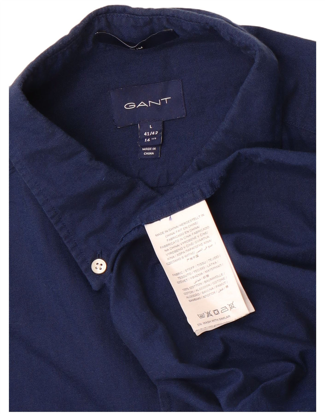 Gant camisa masculina slim tamanho 41/42 16 1/2 grande algodão azul marinho