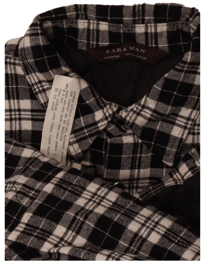 Camisa masculina de flanela Lumberjack da Zara, pequena, preta, xadrez, algodão