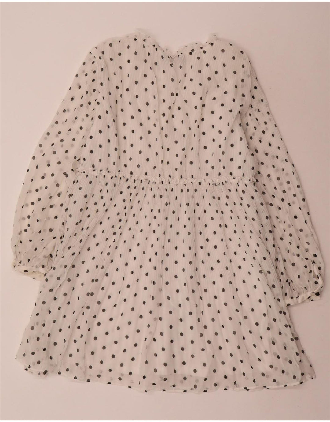 Vestido feminino ZARA manga comprida evasê Reino Unido 14 poliéster manchado branco médio