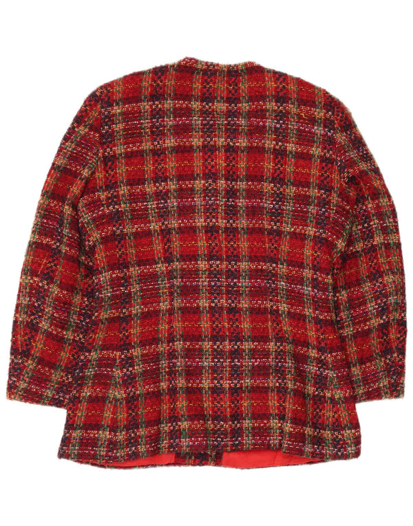 Jaqueta blazer feminina VINTAGE com 6 botões Reino Unido 12 lã xadrez vermelha média