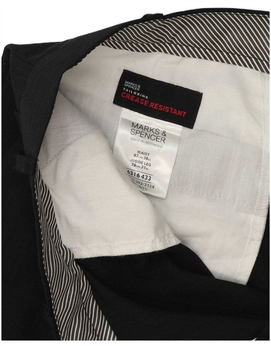Calça masculina de terno reto Marks & Spencer W38 L31 azul marinho poliéster