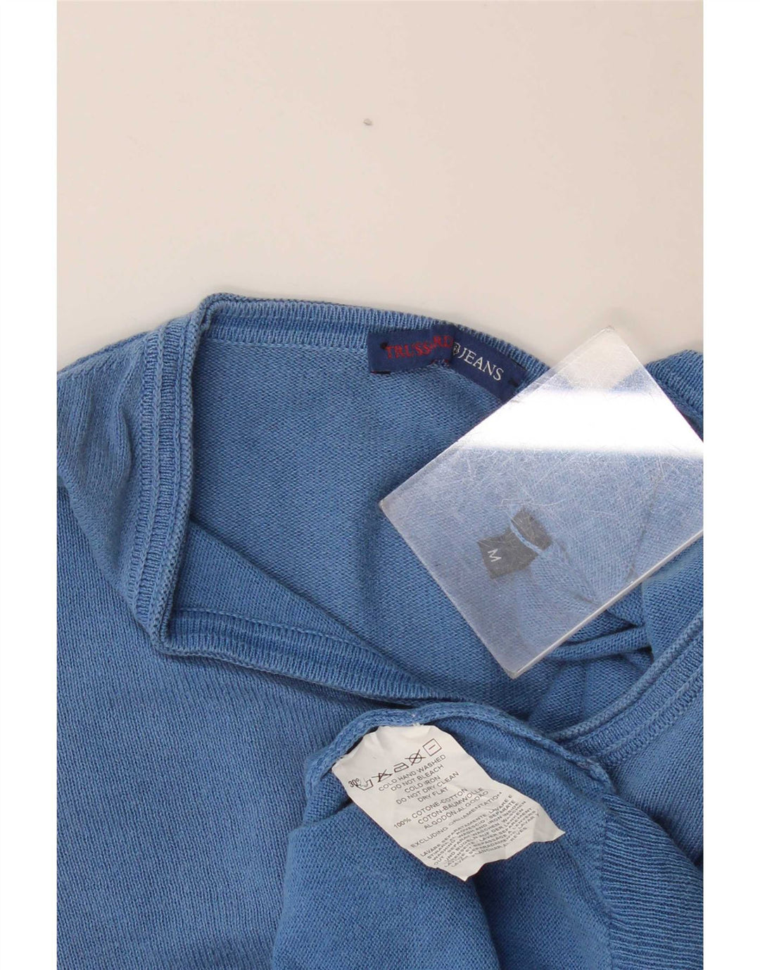 Trussardi Jeans Suéter masculino com gola V e algodão azul médio