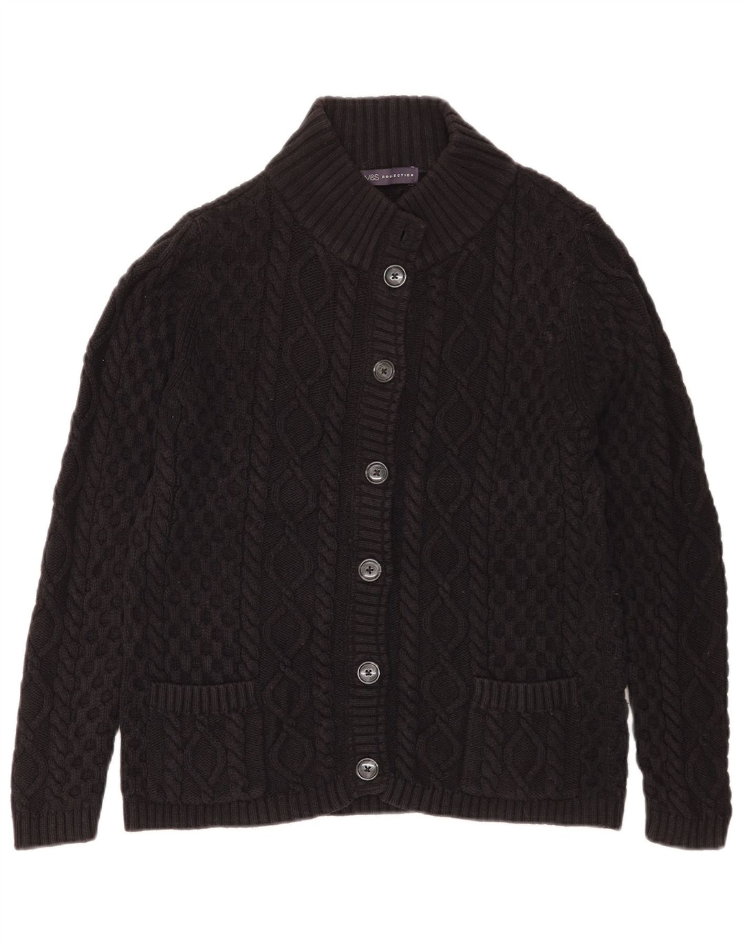 Suéter cardigã feminino Marks & Spencer Reino Unido 14 grande algodão preto