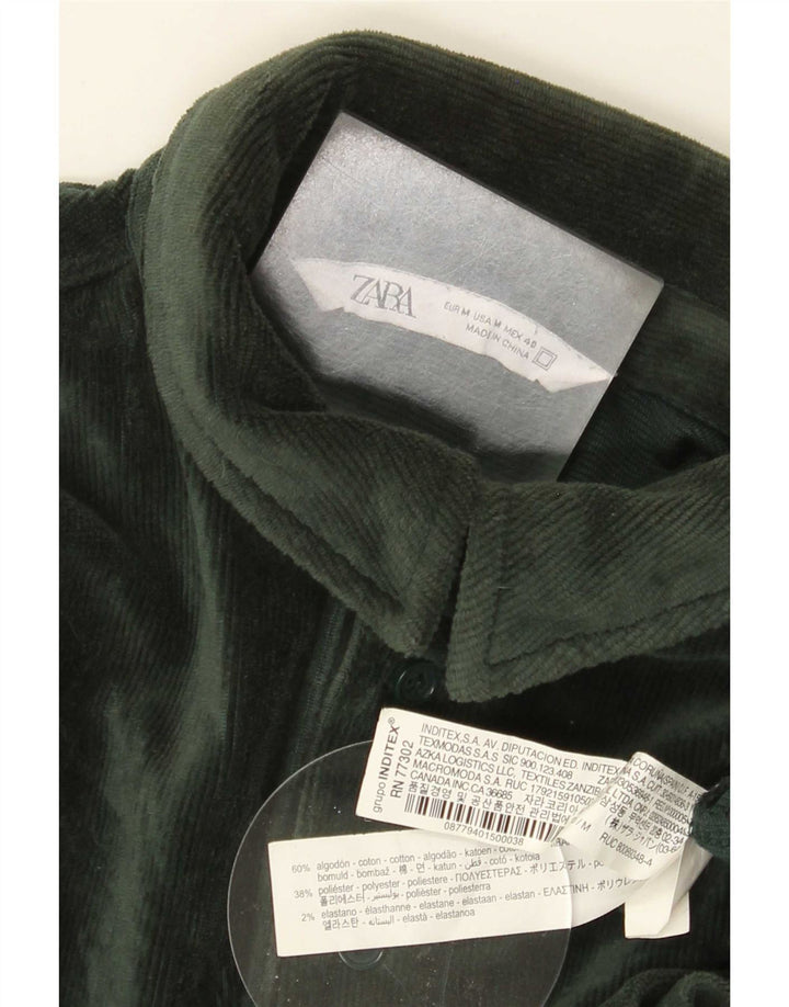 Zara Camisa masculina de veludo cotelê verde médio algodão
