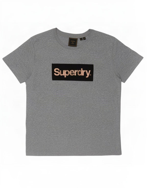 Camiseta feminina Superdry com estampa gráfica UK 12 algodão cinza médio