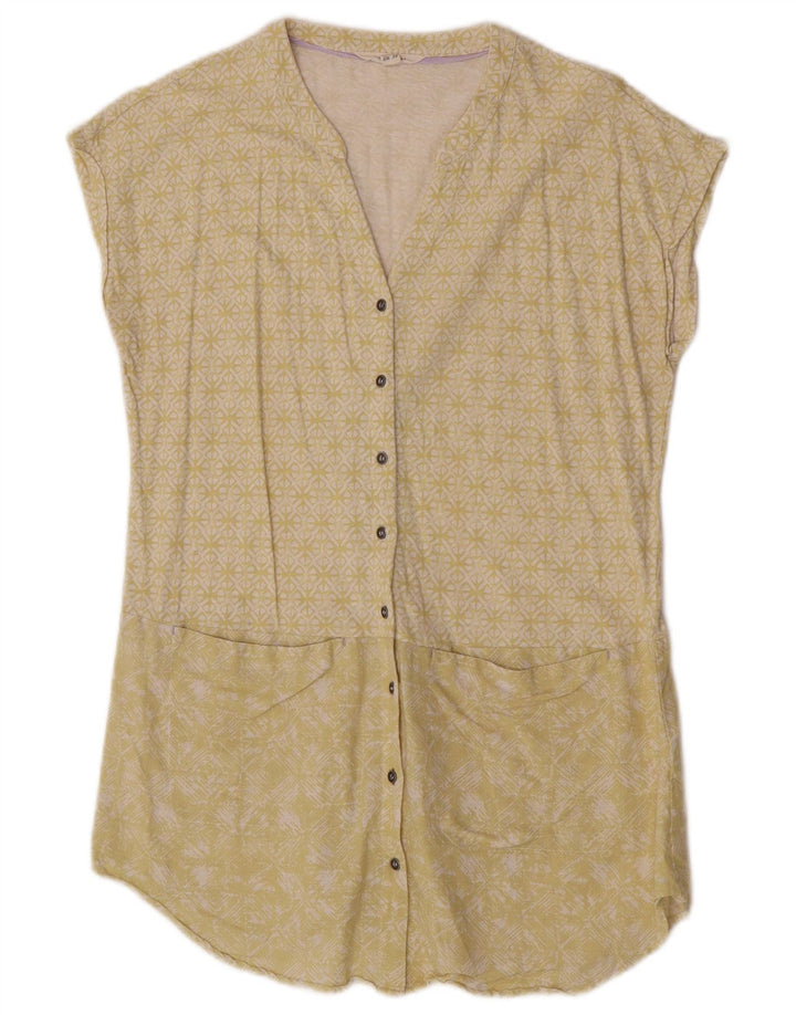 Blusa feminina de manga curta White Stuff Reino Unido 10 pequena geométrica amarela