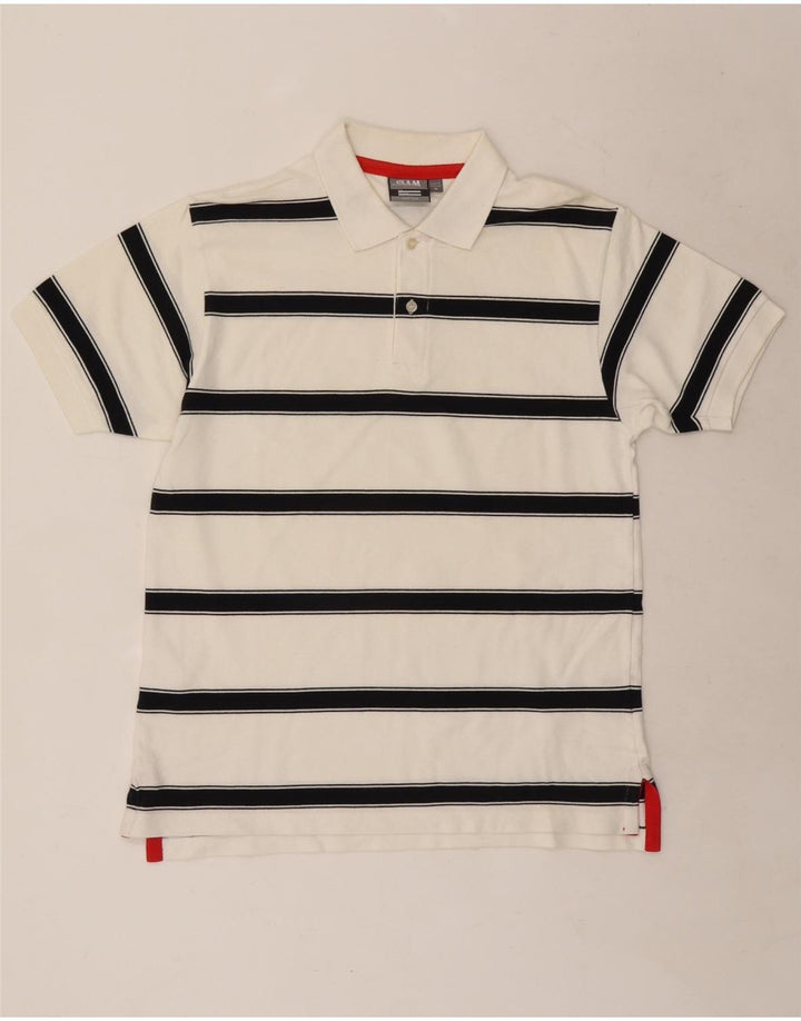 Camisa polo masculina Slam de algodão listrado branco médio