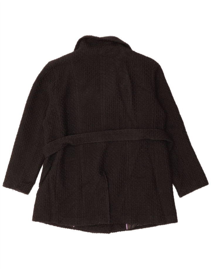 CALVIN KLEIN Casaco feminino duplo breasted Reino Unido 18 XL lã preta