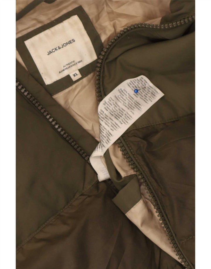 Jaqueta masculina acolchoada com capuz Jack & Jones UK 42 XL cáqui poliéster
