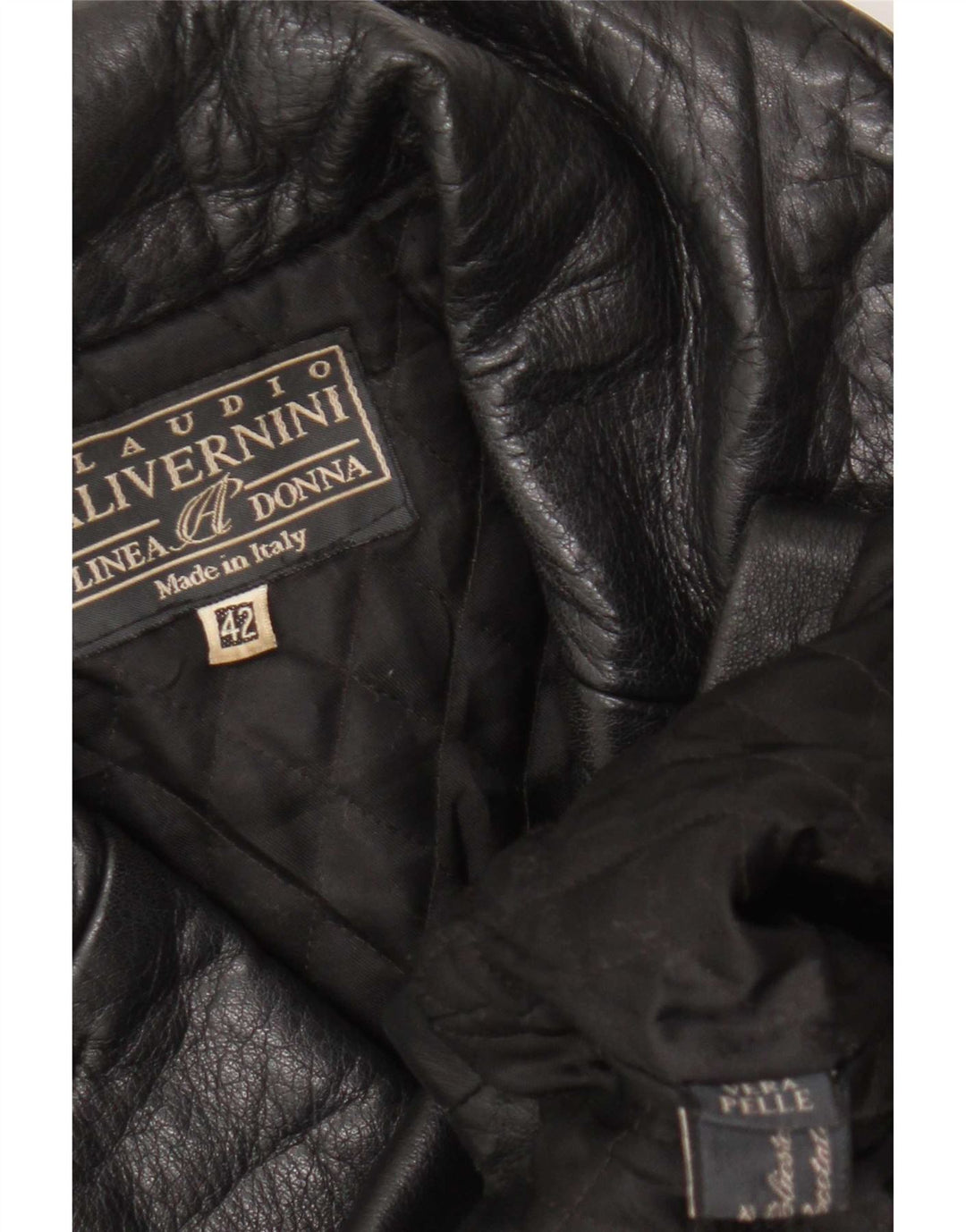 Casaco feminino de couro trespassado duplo Linea Donna IT 42 médio preto