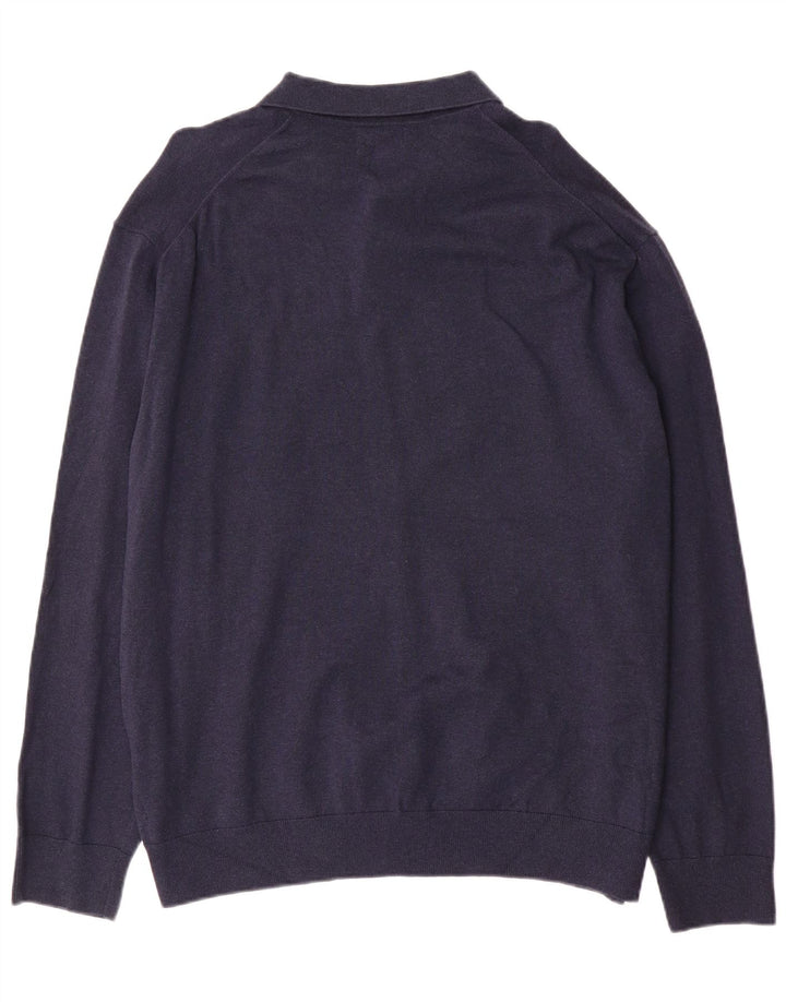 Suéter masculino Marks & Spencer com gola polo 2XL algodão azul marinho