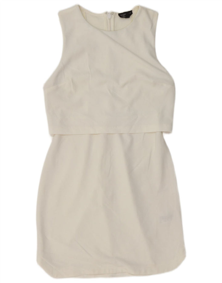 Vestido feminino Topshop com bainha sem mangas Reino Unido 10 poliéster branco pequeno