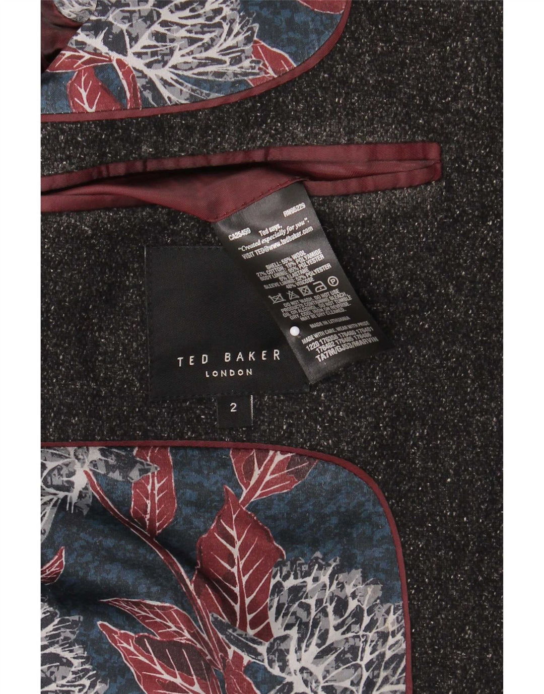 Sobretudo masculino Ted Baker tamanho 2 lã manchada cinza pequena