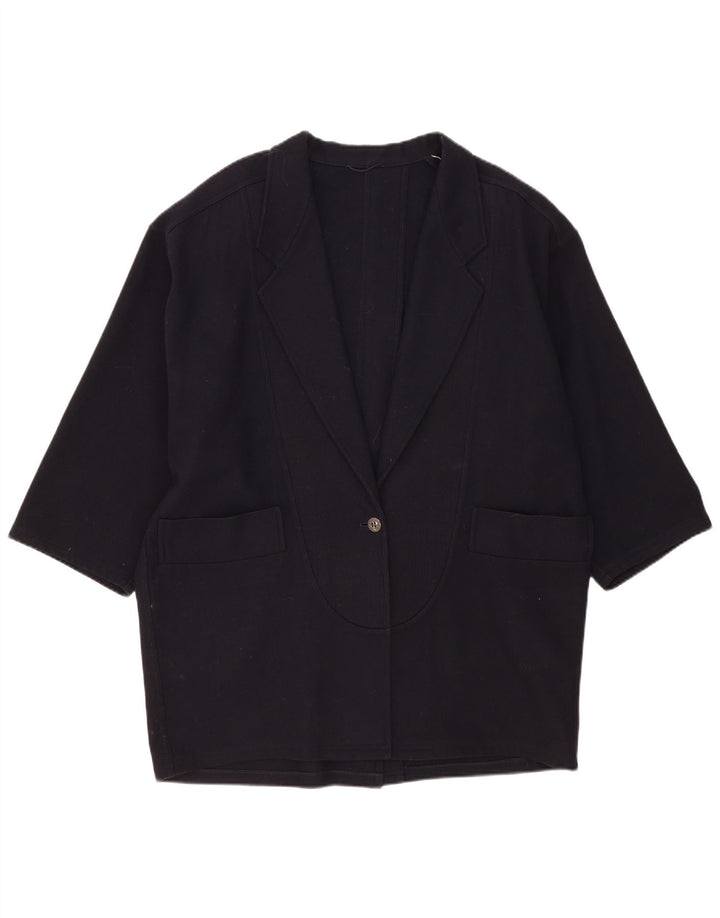 Jaqueta Blazer Feminina Vintage Longline 1 Botão Reino Unido 22 3XL Azul Marinho