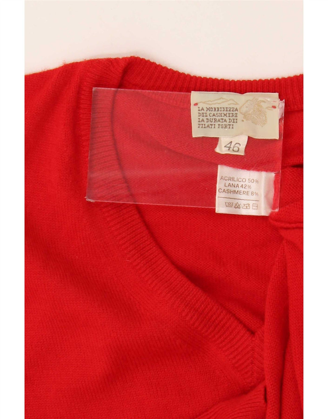 Suéter feminino vintage com decote em V IT 46 grande acrílico vermelho