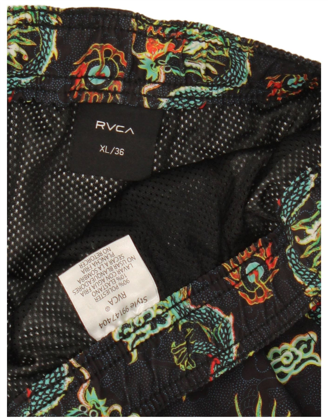 Shorts de natação masculinos com padrão abstrato RVCA XL preto Fair Isle poliéster