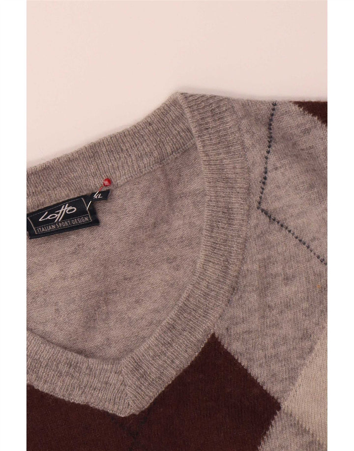 Suéter masculino Lotto com decote em V XL cinza Argyle/lã diamante