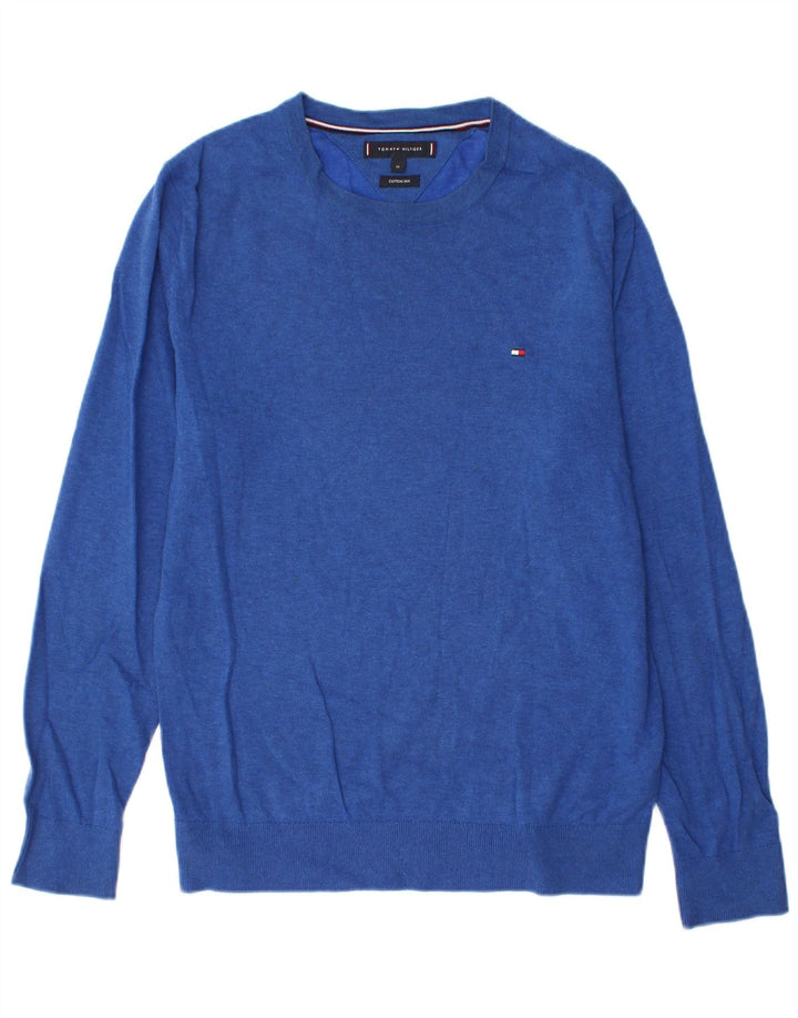 Suéter masculino Tommy Hilfiger com gola redonda e algodão azul médio