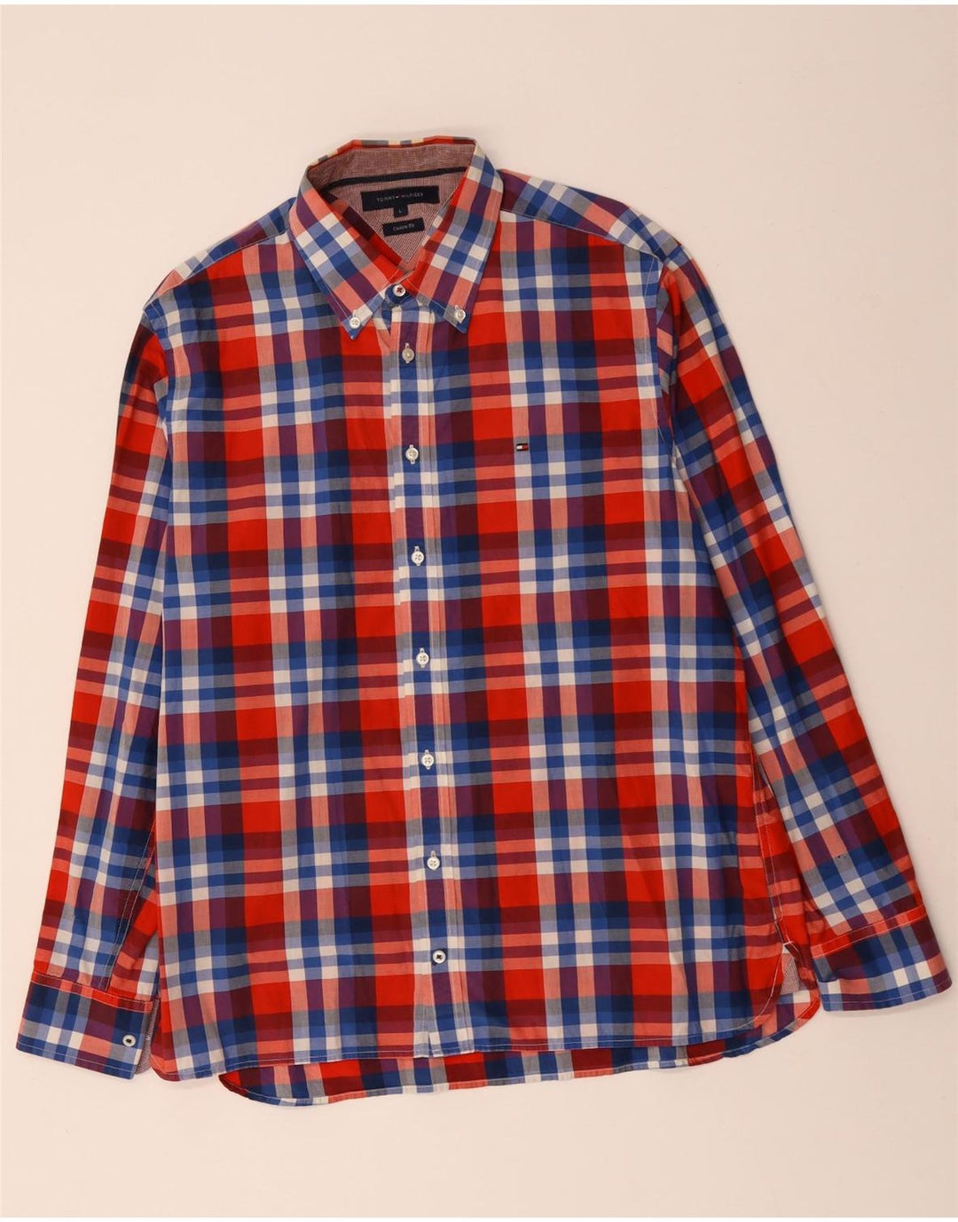 Camisa masculina TOMMY HILFIGER Custom Fit grande algodão xadrez multicolorido