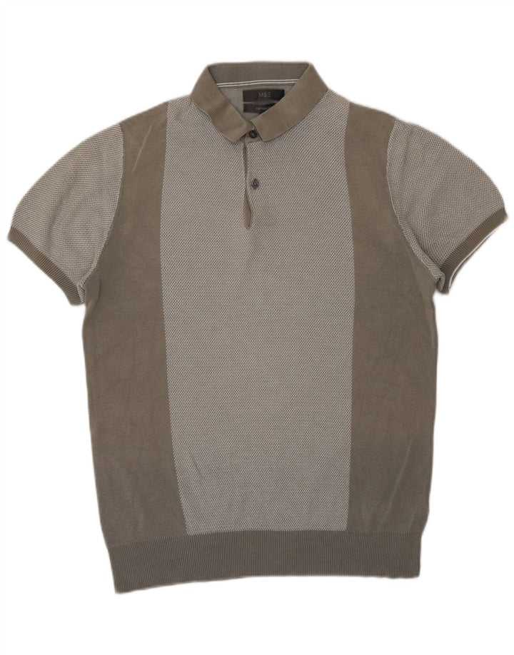 Suéter masculino Marks & Spencer de manga curta com gola polo, cinza pequeno