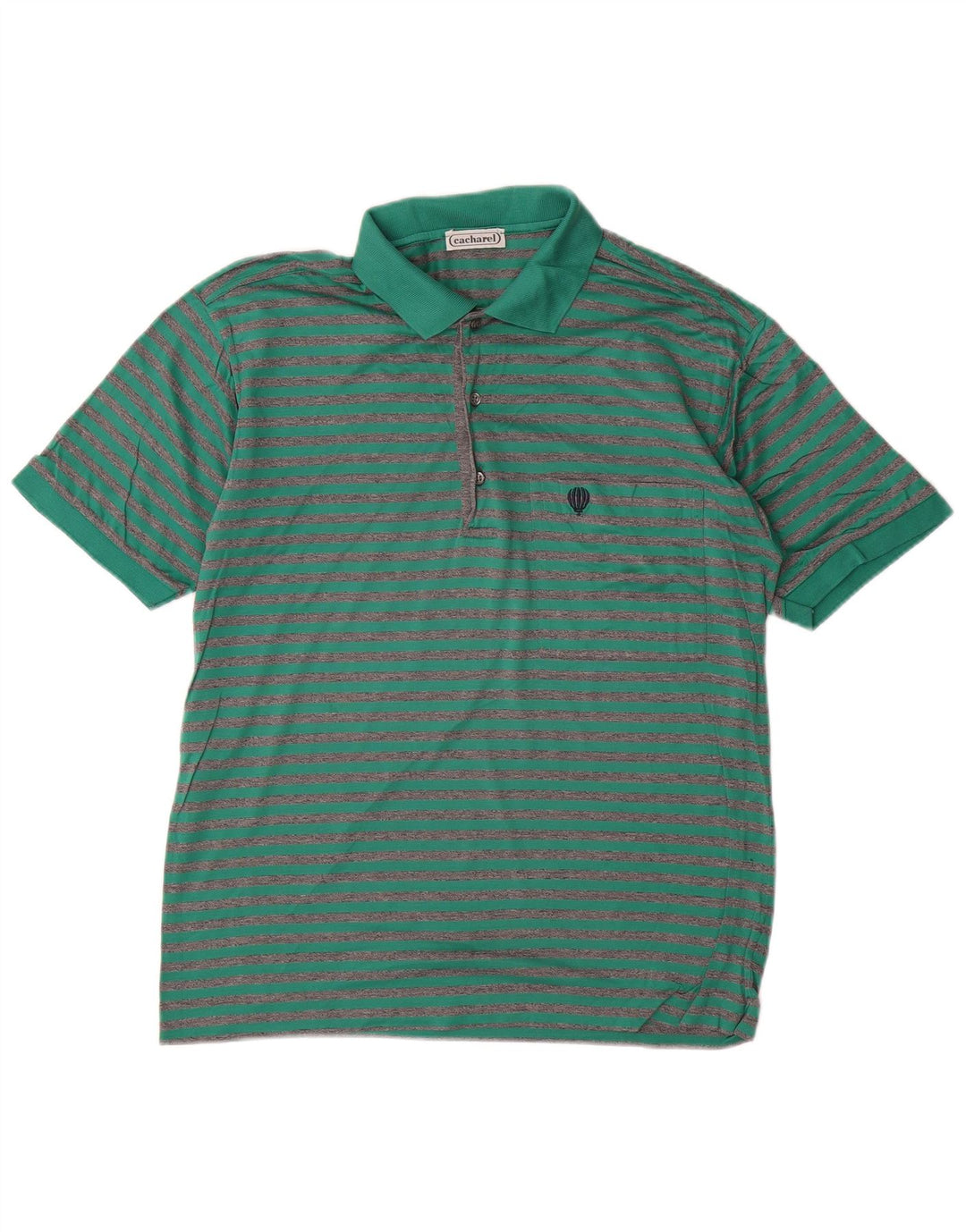 Camisa polo masculina CACHAREL pequena listrada verde de algodão
