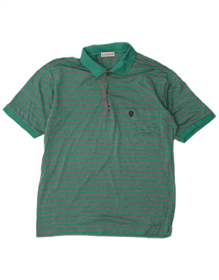 Camisa polo masculina CACHAREL pequena listrada verde de algodão