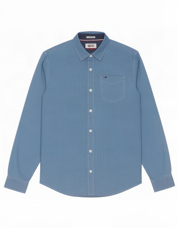 Camisa masculina Tommy Hilfiger pequena azul algodão
