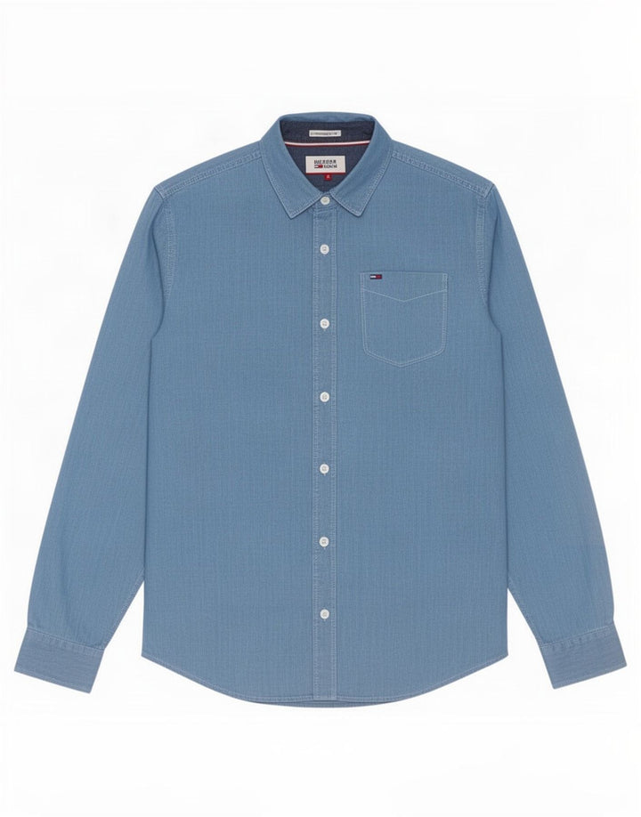 Camisa masculina Tommy Hilfiger pequena azul algodão