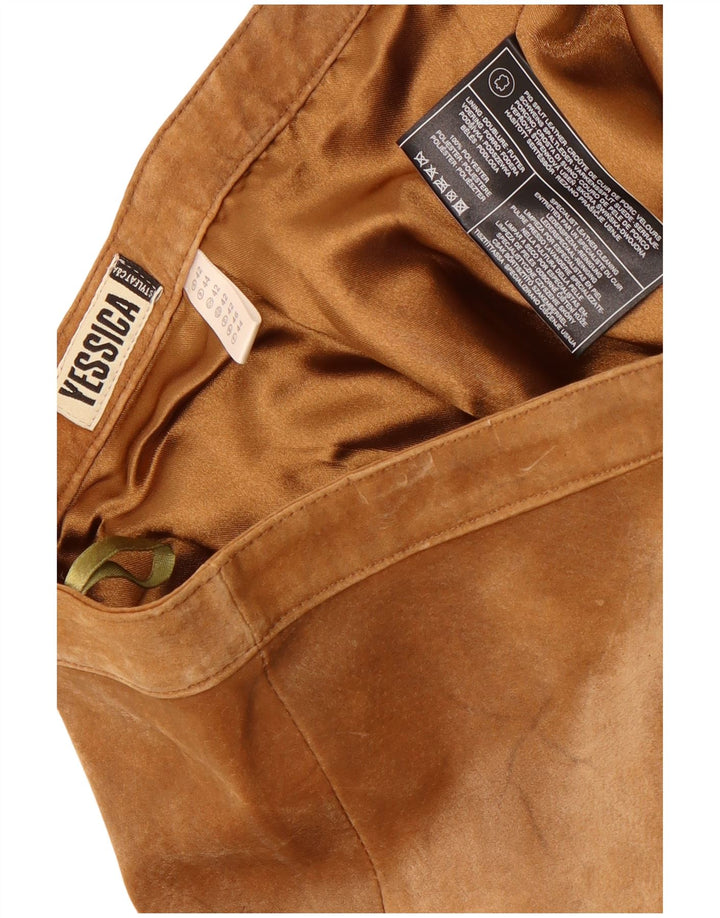 Calça feminina Yessica Bootcut camurça UE 42 grande W34 L31 couro marrom