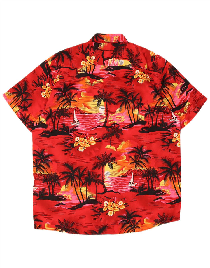 Camisa masculina havaiana de manga curta Lowes poliéster vermelho médio