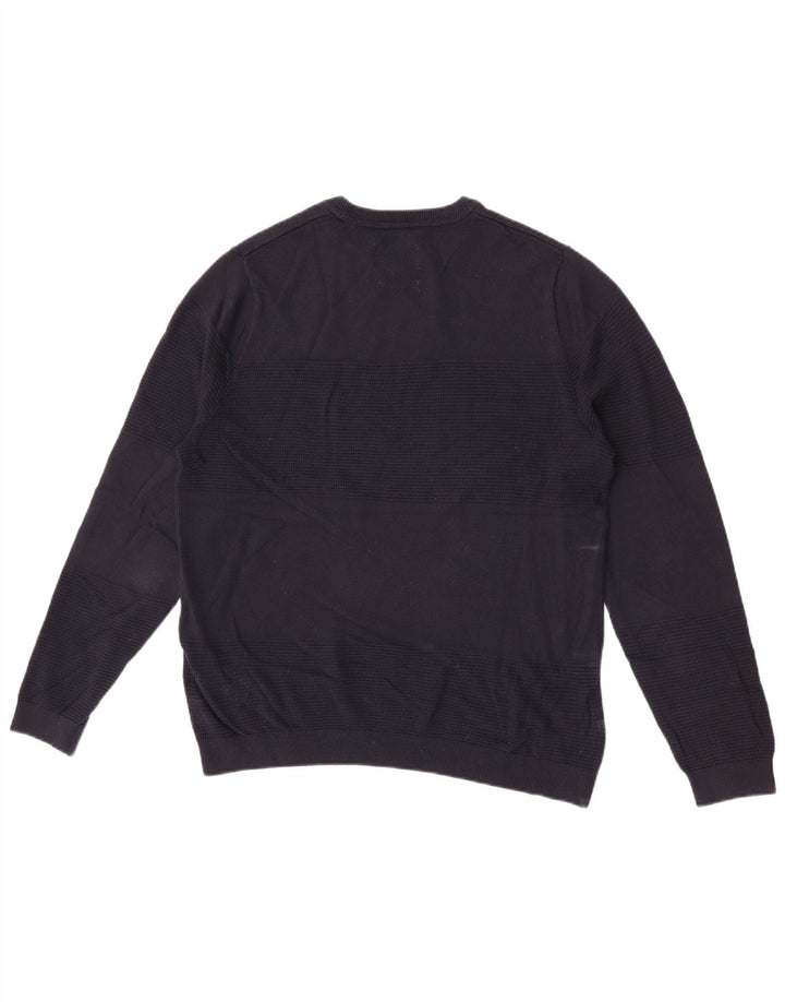 Suéter masculino Farah com gola redonda, algodão azul marinho médio