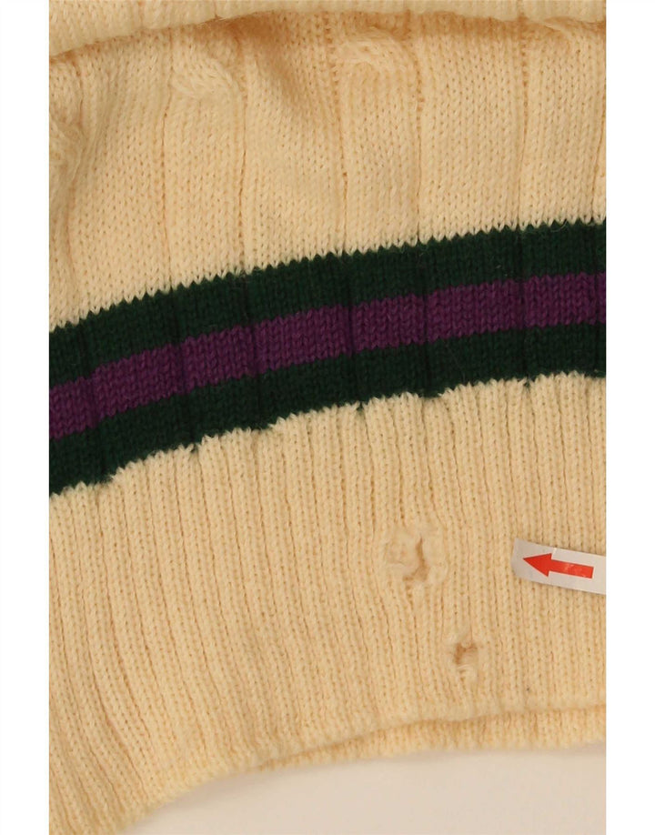 Suéter masculino vintage com decote em V pequeno colorblock bege