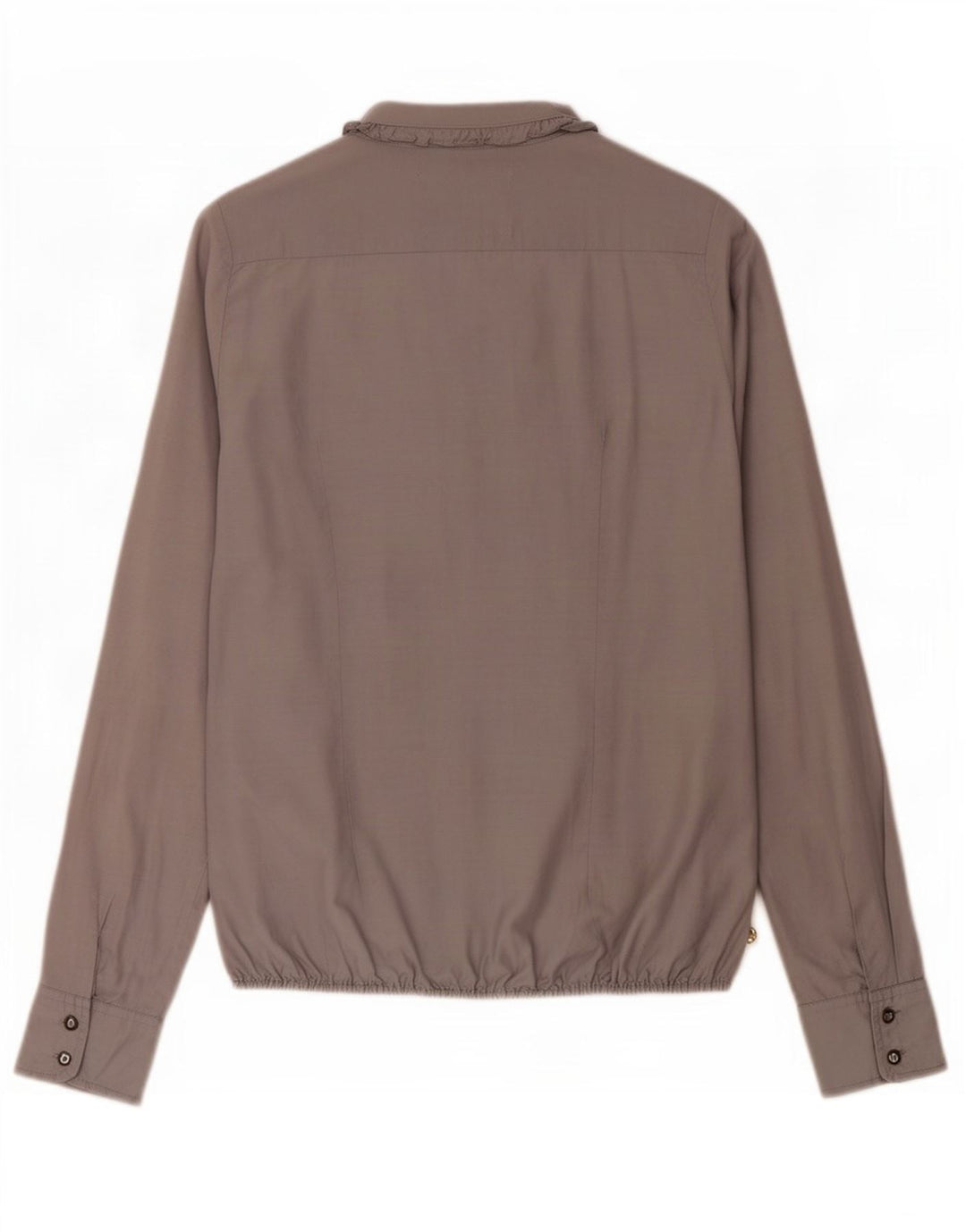 Blusa feminina Maison Scotch de manga comprida com babados na frente Reino Unido 12 cinza médio