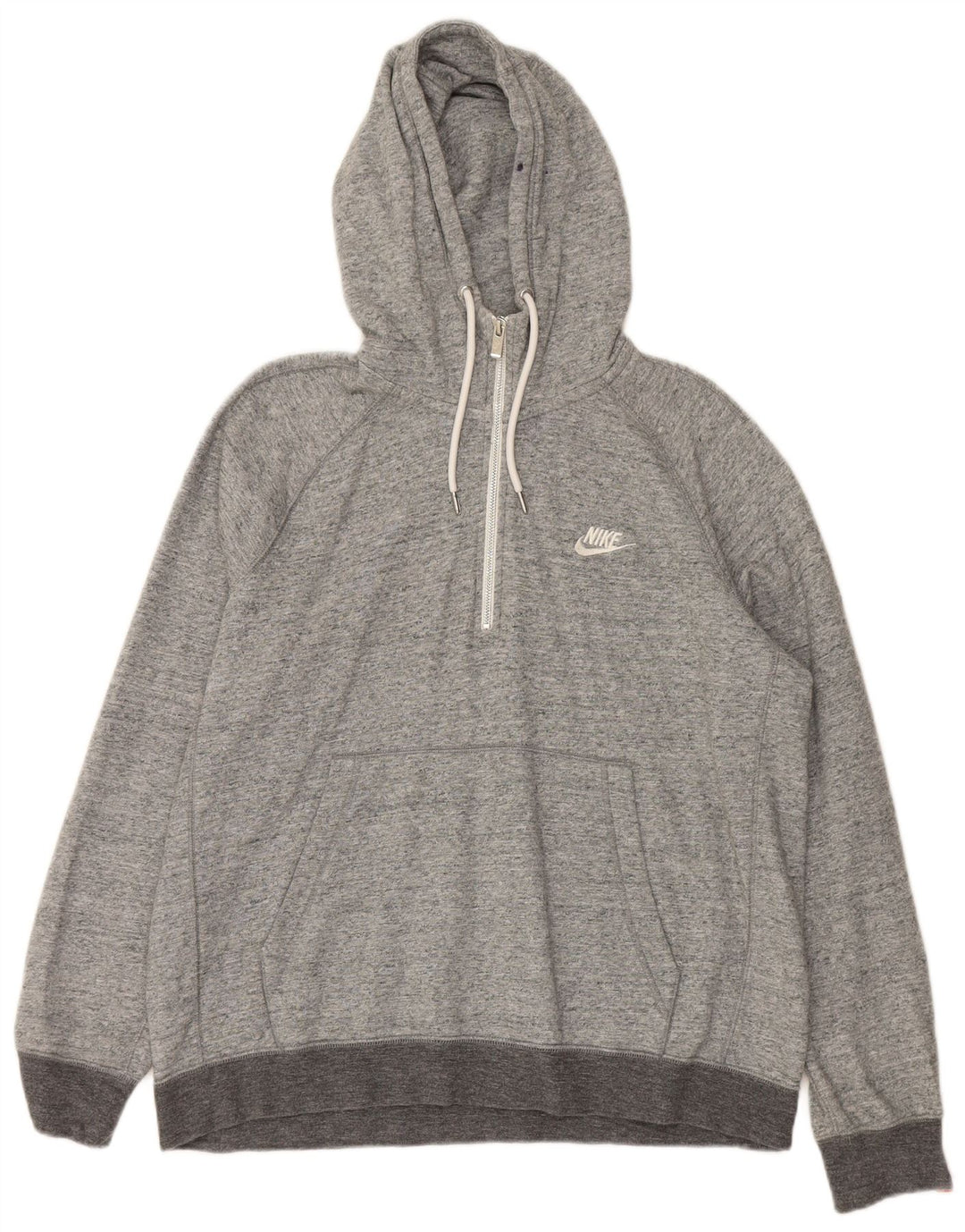 NIKE Mens Zip Neck Hoodie Jumper Grande Algodão Cinza
