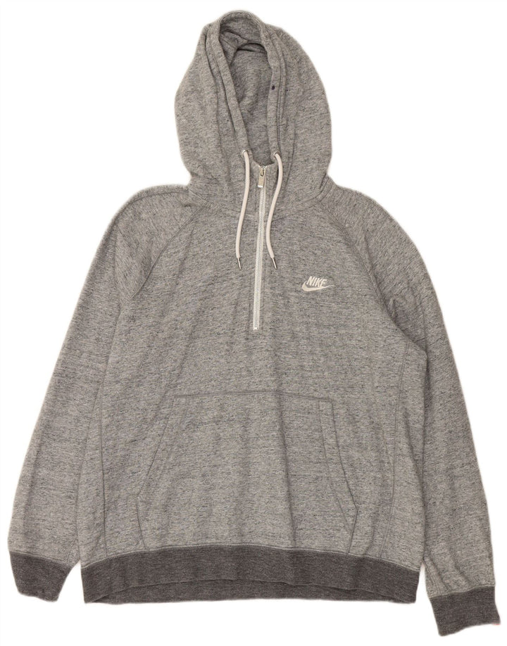 NIKE Mens Zip Neck Hoodie Jumper Grande Algodão Cinza