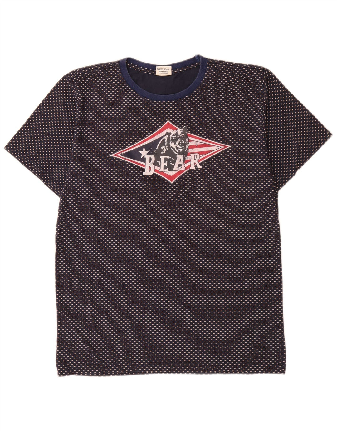 Camiseta masculina Bear com estampa gráfica grande algodão manchado azul marinho