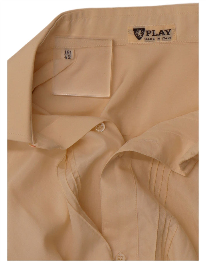 PLAY Camisa formal masculina tamanho 42 16 1/2 grande seda bege