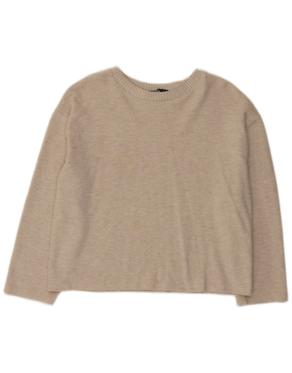 Zara Suéter feminino com gola canoa e gola redonda Reino Unido 16 grande poliéster bege