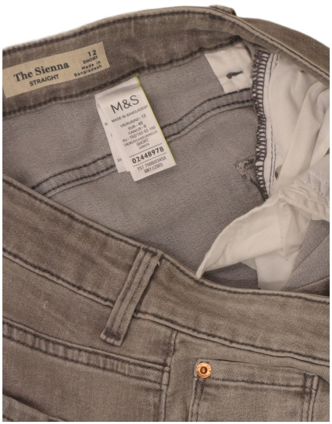 Marks & Spencer Feminino The Sienna Straight Jeans Reino Unido 12 Médio W30 L27 Cinza