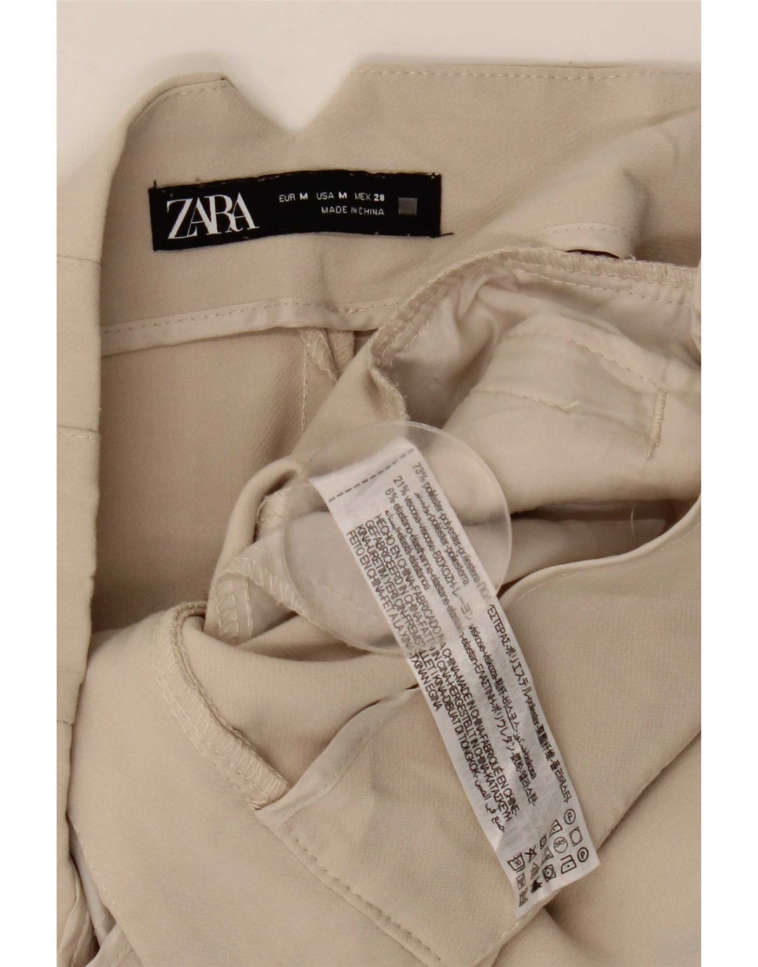 Zara Calça feminina casual cônica média W28 L26 poliéster bege